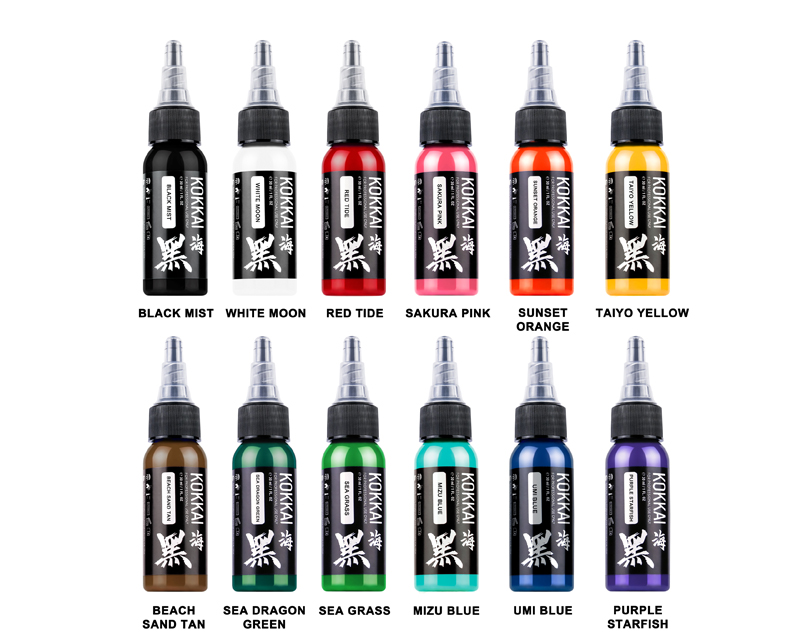 Kuro Sumi Colors Tattoo Ink - Master Set of 7 Best Sellers 1/2 oz